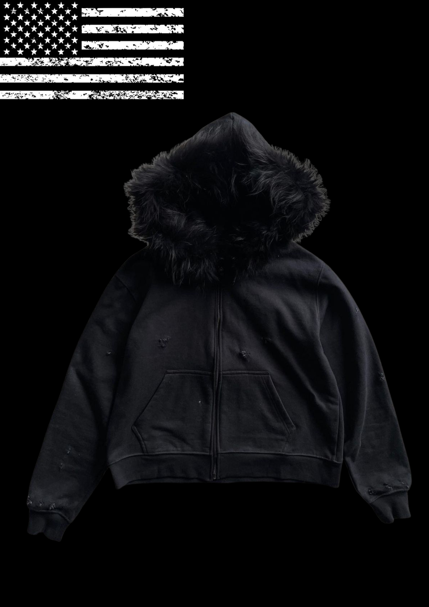 'BLACK0UT' FUR HOODIE 𖦏